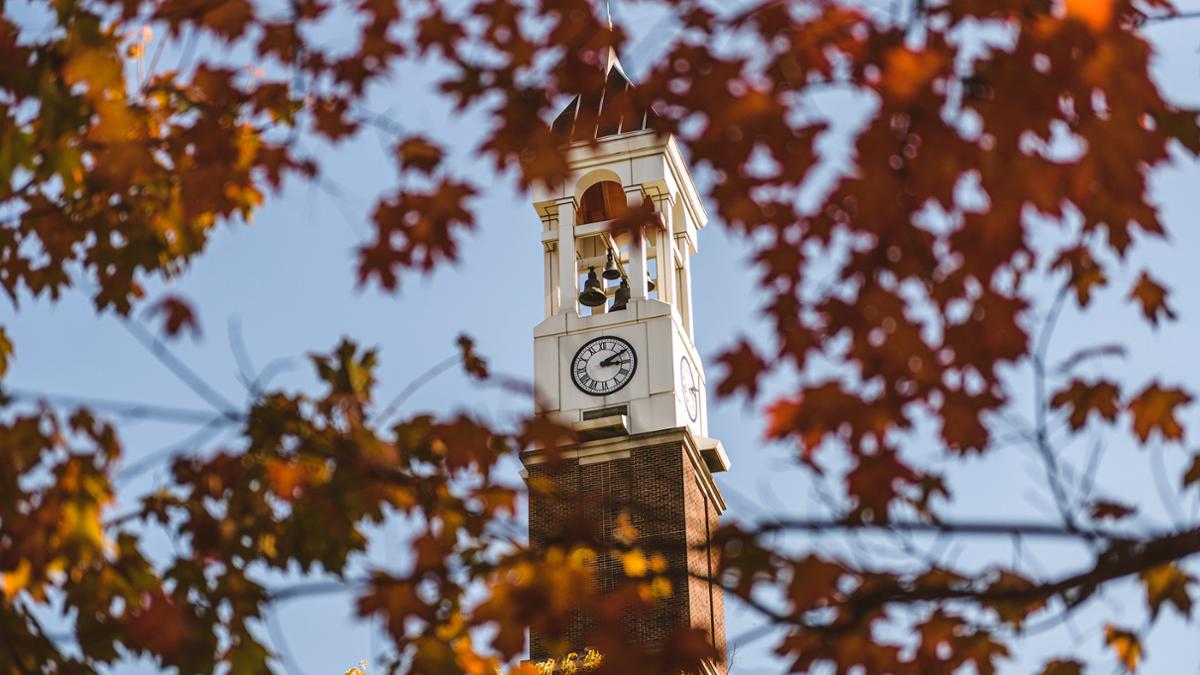 The clock tower on Purdue's campus.